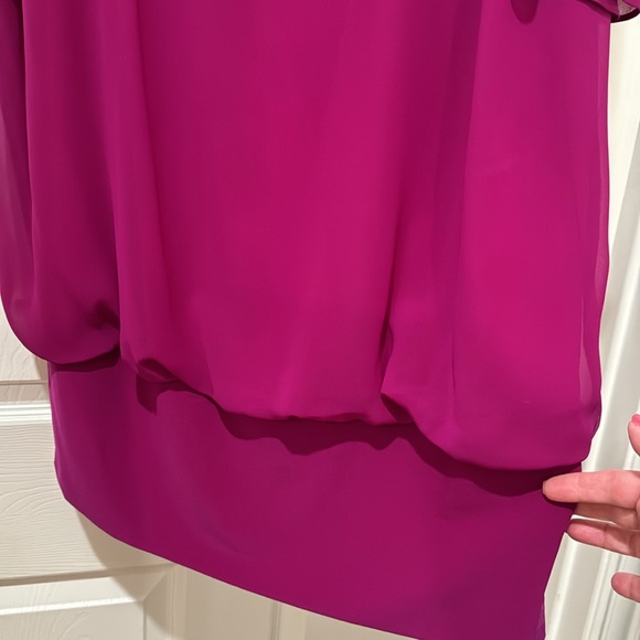 Deep plum Blouson Dressy Dress with sheer overlay - Picture 4 of 6